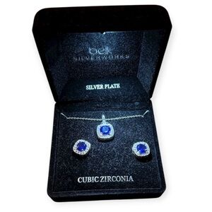 Belk Silverworks, Sapphire Blue and Silver Necklace Set/ 2pc Blue Gemstone
